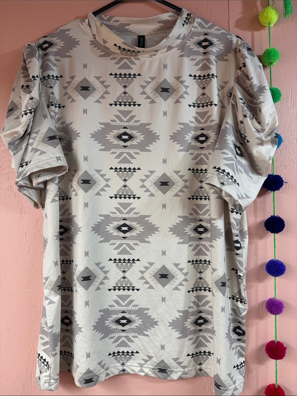 Women's Geometric Print Puff Sleeve Blouse - White/Grey